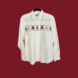Rodeo Western Wear Shirt Vintage 90s Embroidered Cowgirl Blouse Size Large